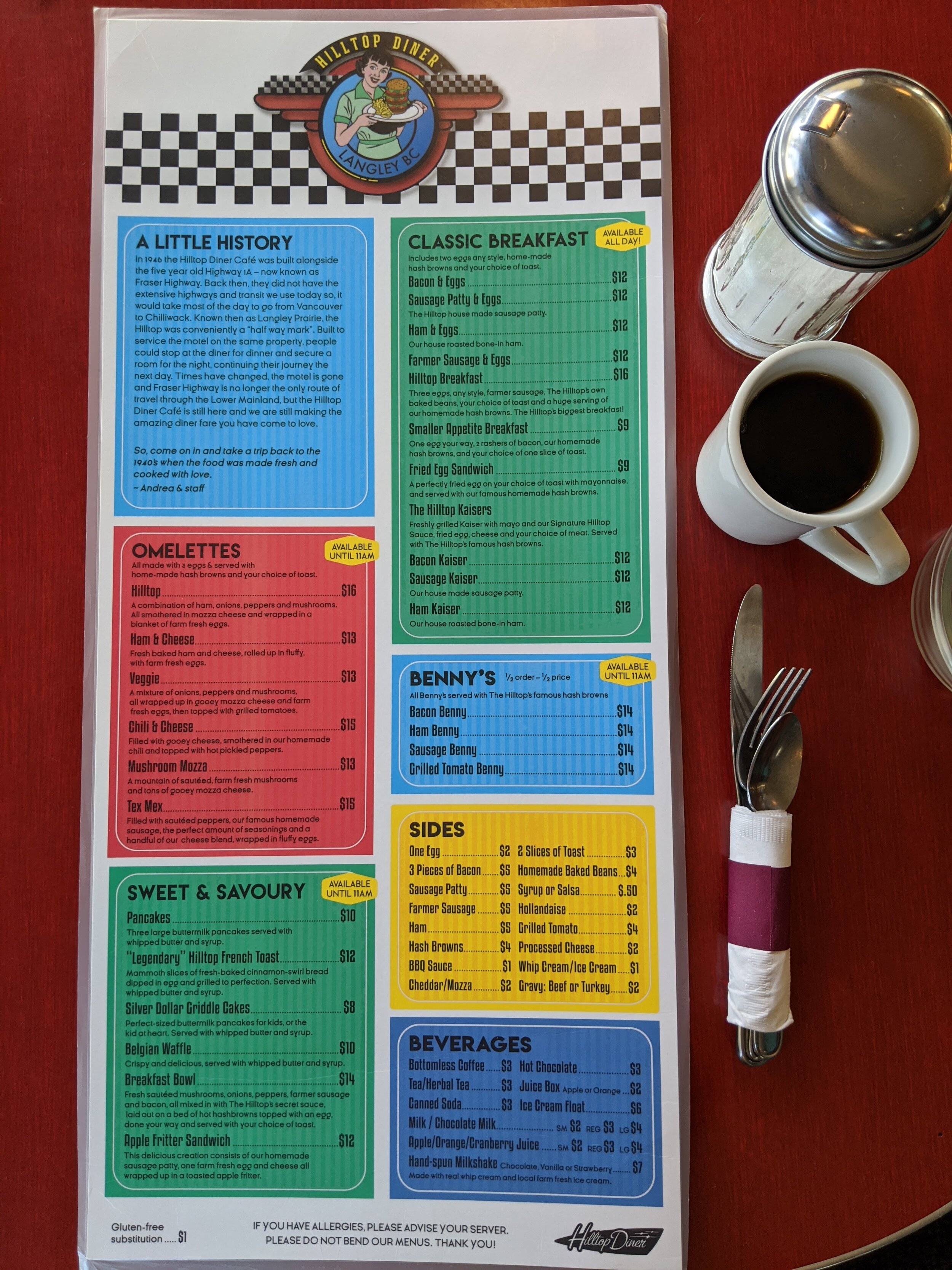 Breakfast/Brunch menu.